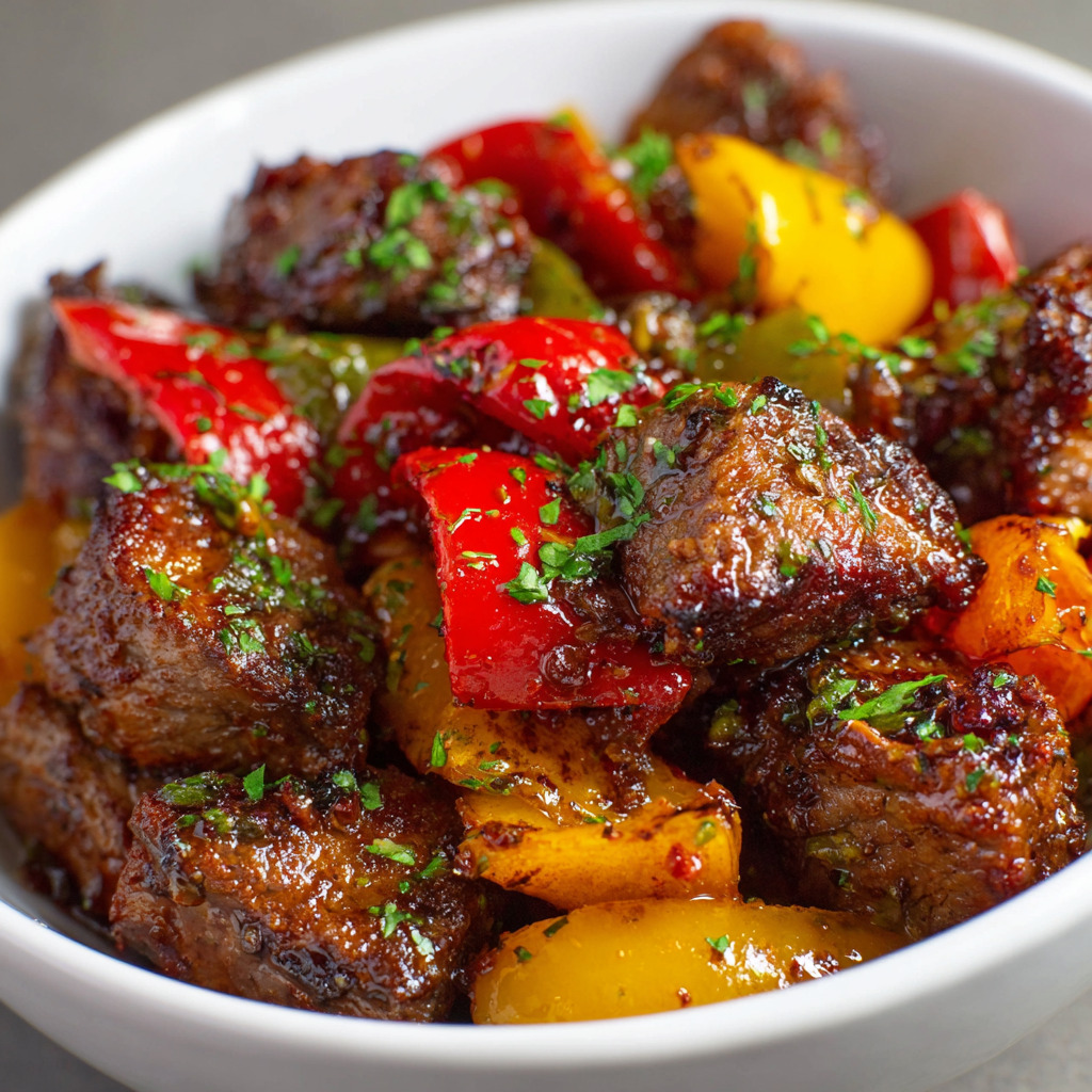 Air Fryer Honey Garlic Steak Sweet Pepper Bites