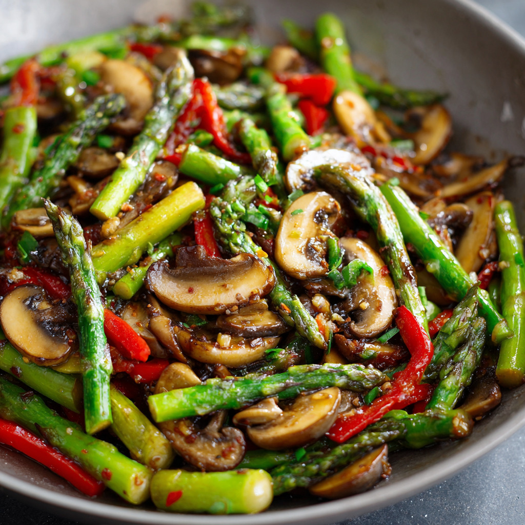 Vegan Asparagus Mushroom Stir Fry