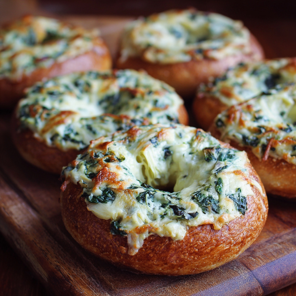 Cheesy Spinach‑Artichoke Bagels