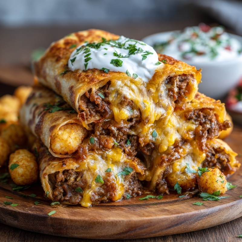 Irresistibly Cheesy Potato Beef Burritos With Tater Tots - PP120 Thumb Cheesy Potato Beef Burritos With Tater Tots