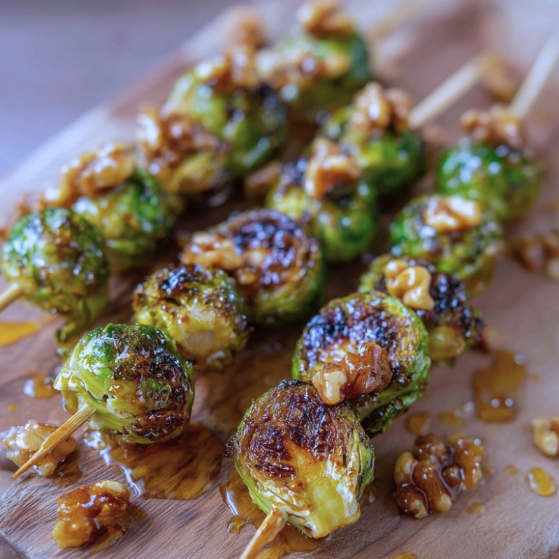 Crispy Caramelized Brussels Sprouts Skewers With Walnut Honey Glaze - PP123 Thumb Caramelized Brussels Sprouts Skewers With Walnuts Honey