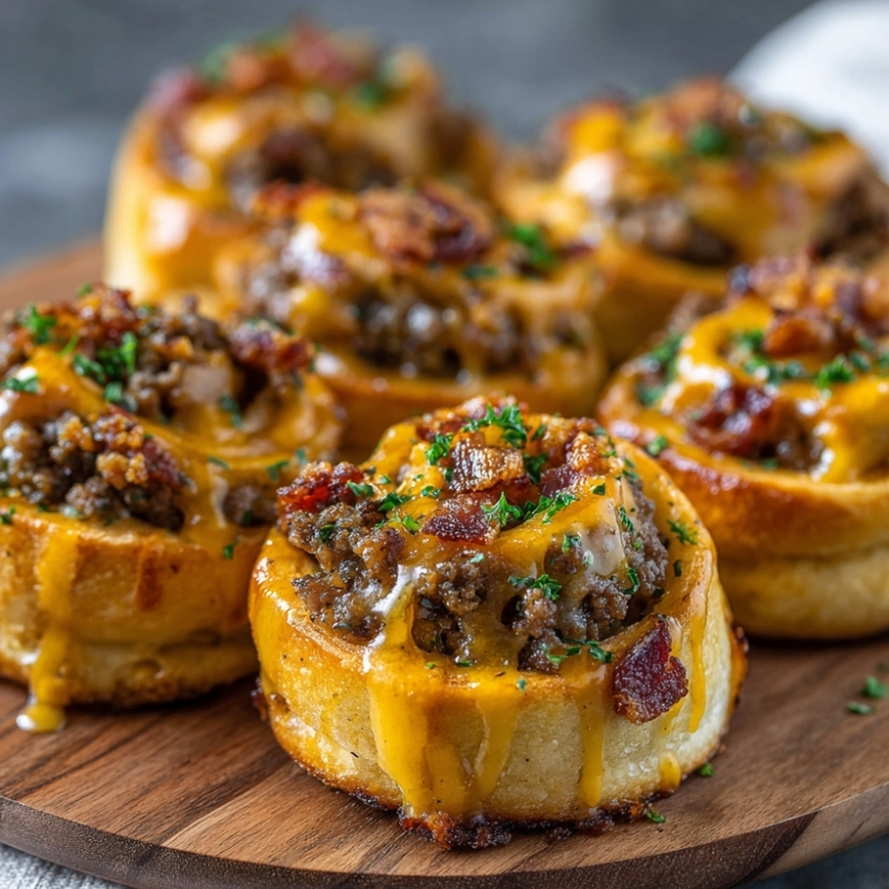 Garlic Butter Bacon Cheeseburger Rollups - PP85 Thumb Savory Buttery Garlic Butter Bacon Cheeseburger Rollups